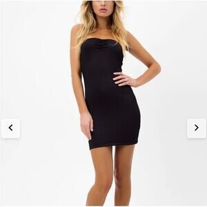 New with Tags Frankies Bikinis Black Palmer Plissé Strapless Dress Size: Large